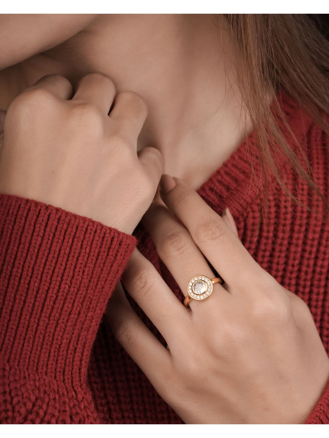 American Diamond round shape fancy high gold ring. - finger ring - Belleza Jewels