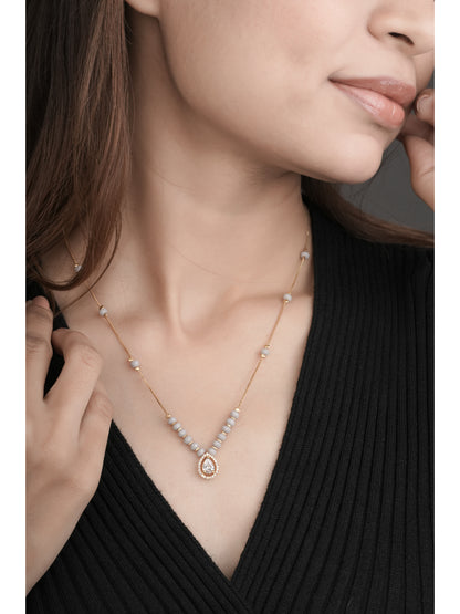 Fancy High Gold Plated Oval Shape White Stone Chain Pendant