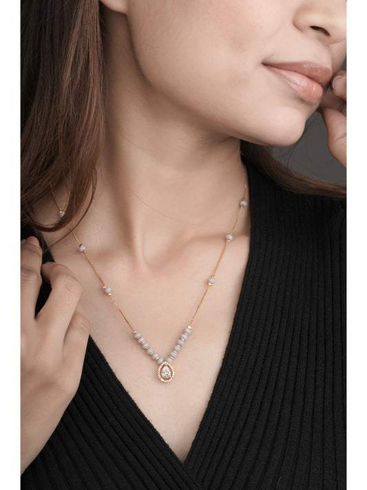 Fancy High Gold Plated Oval Shape White Stone Chain Pendant