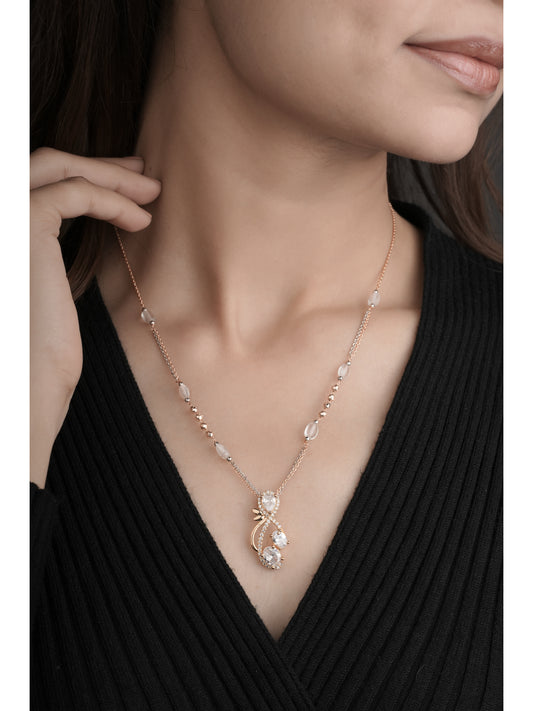 American Diamond With Beads Gold Plated Fancy Chain Pendant