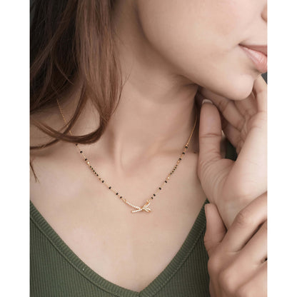 BUY 1 GET 1 FREE - American Diamond rose gold plated fancy Mangalsutra - Mangalsutra - Belleza Jewels
