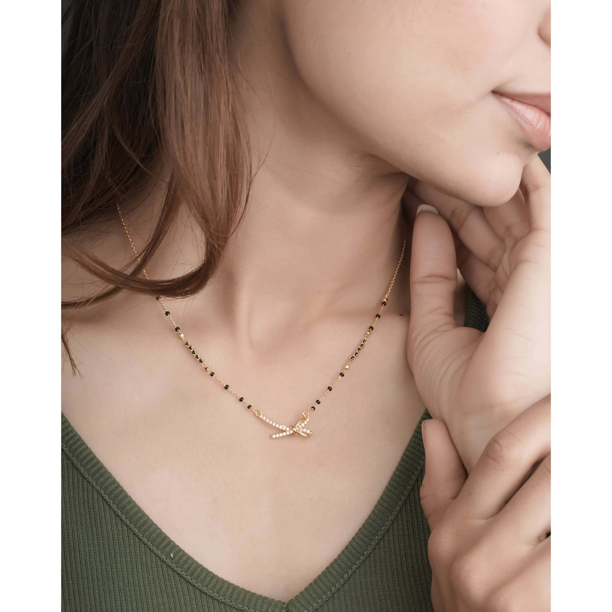 BUY 1 GET 1 FREE - American Diamond rose gold plated fancy Mangalsutra - Mangalsutra - Belleza Jewels