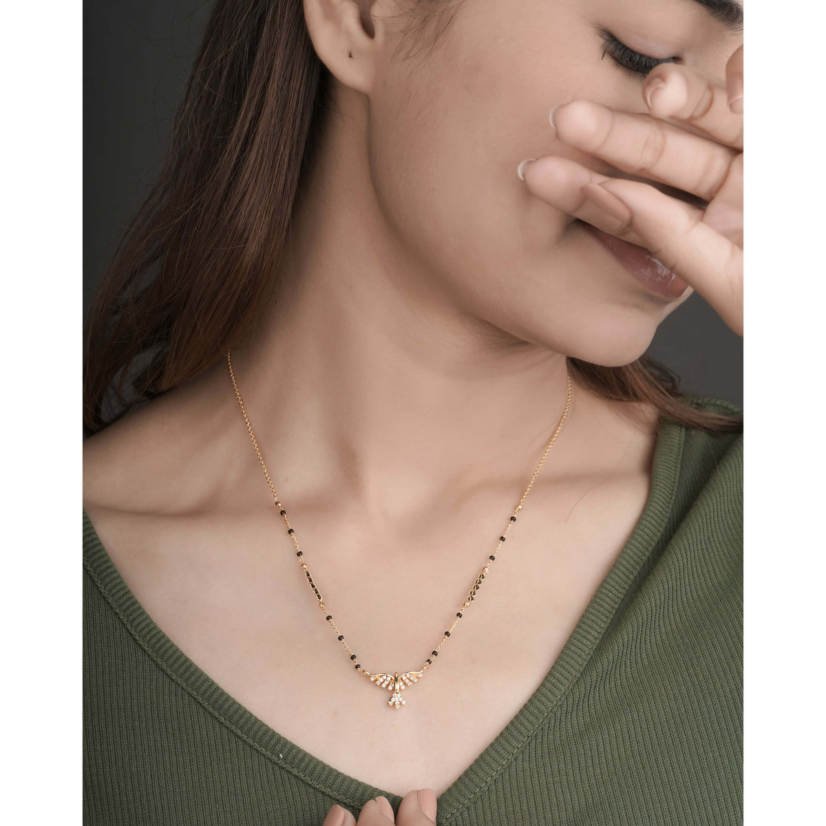 BUY 1Get 1 Free- American Diamond Bird shape Rose gold plated fancy Mangalsutra - Mangalsutra - Belleza Jewels