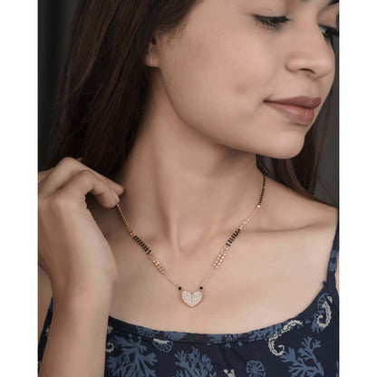 BUY 1 GET 1 FREE - American Diamond Rose Gold Plated Delicate Heart Shape Fancy Mangalsutra - Mangalsutra - Belleza Jewels