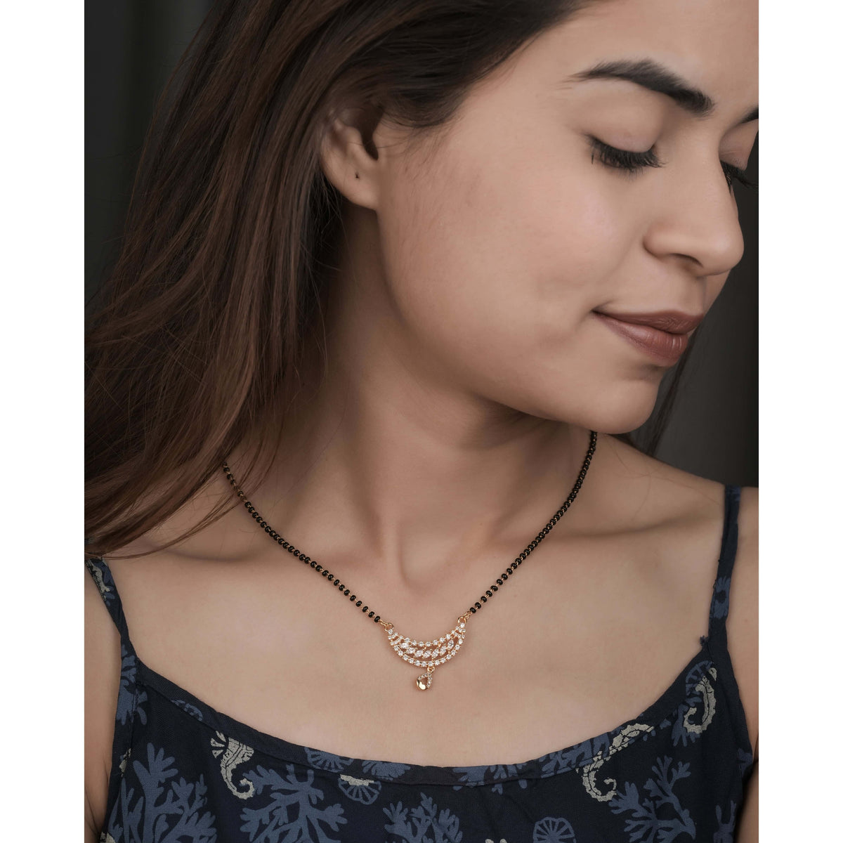 BUY 1 GET 1 FREE - American Diamond Gold Plated Fancy Delicate Mangalsutra - Mangalsutra - Belleza Jewels