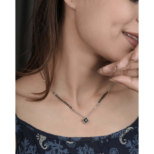 BUY 1 GET 1 Free- American Diamond Black silver plated Fancy Mangalsutra - Mangalsutra - Belleza Jewels
