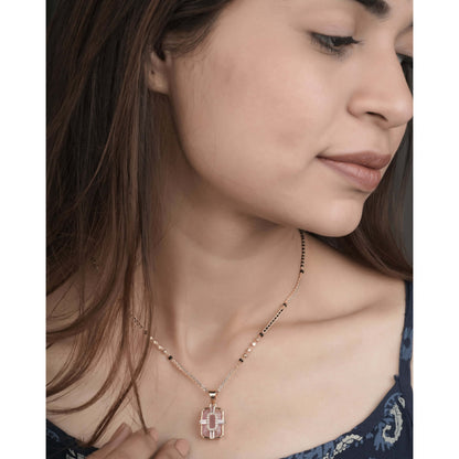BUY 1 GET 1 FREE - American Diamond High Rose Gold Plated Fancy Mangalsutra - Mangalsutra - Belleza Jewels