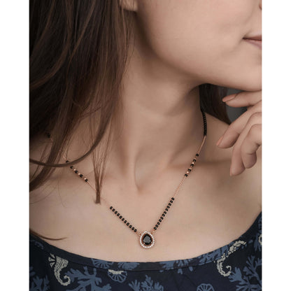 BUY 1 GET 1 Free- American Diamond Black colour Rose Gold Plated Fancy Mangalsutra - Mangalsutra - Belleza Jewels