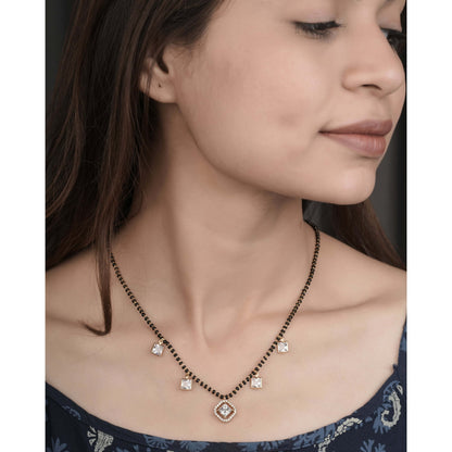 BUY 1 GET 1 FREE - American Diamond Rose Gold Plated Delicate Fancy Mangalsutra - Mangalsutra - Belleza Jewels