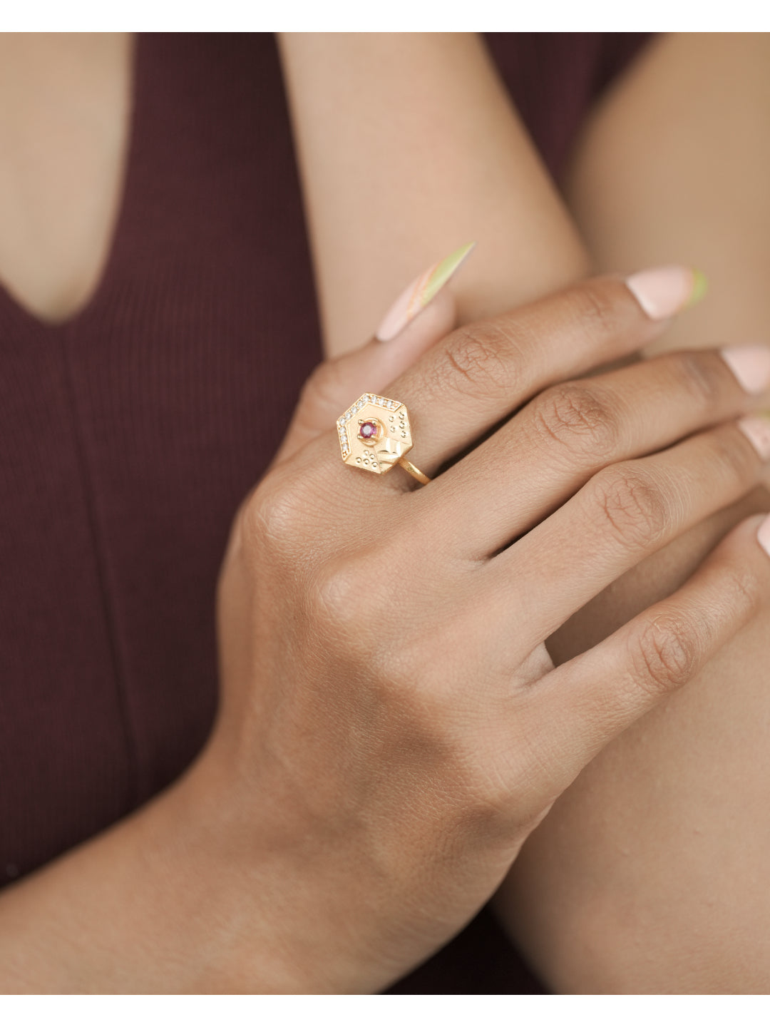 American Diamond Gold Delicate Adjustable Ring