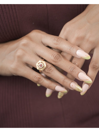 Fancy Americn Diamond Gold Plated Adjustable Ring