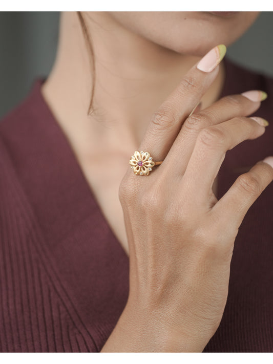 American Diamond Gold Ruby Fancy Adjustable Ring