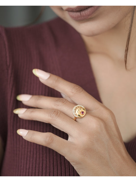 American Diamond Gold Fancy Adjustable Ring