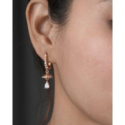 BUY 1 GET 1 FREE -American Diamond Rose Gold Hanging Fancy Delicate Bali - BALI - Belleza Jewels