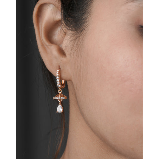 BUY 1 GET 1 FREE -American Diamond Rose Gold Hanging Fancy Delicate Bali - BALI - Belleza Jewels