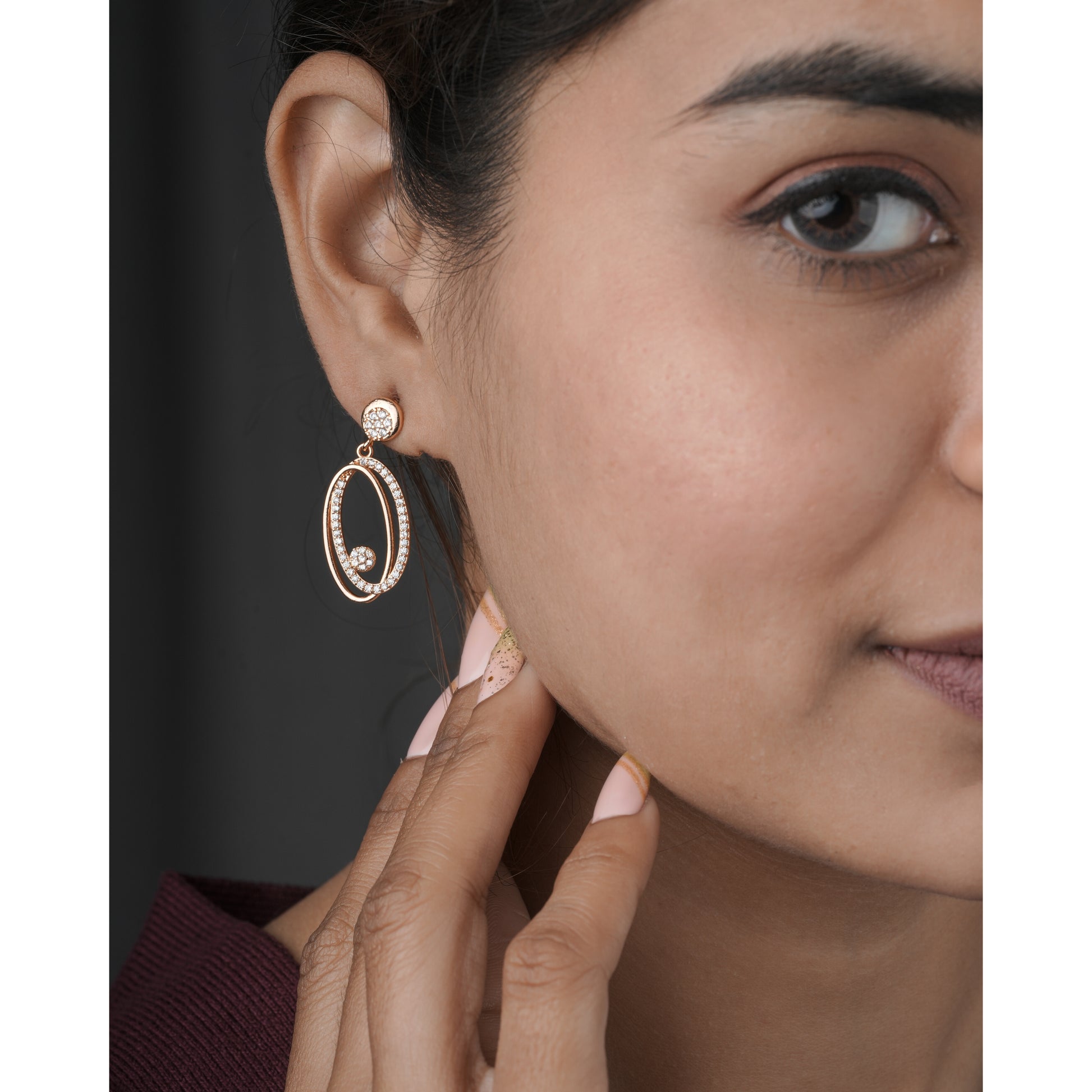 BUY 1 GET 1 FREE -American Diamond Rose Gold Fancy Bali Earrings - BALI - Belleza Jewels