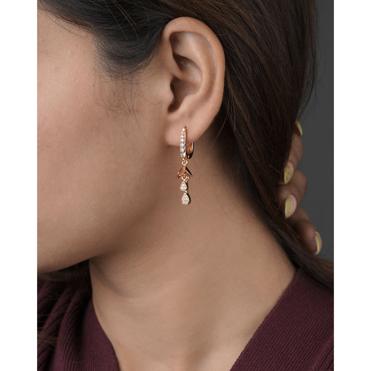 Buy 1 Get 1 Free -American Diamond Rose Gold Plated Delicate Bali - BALI - Belleza Jewels