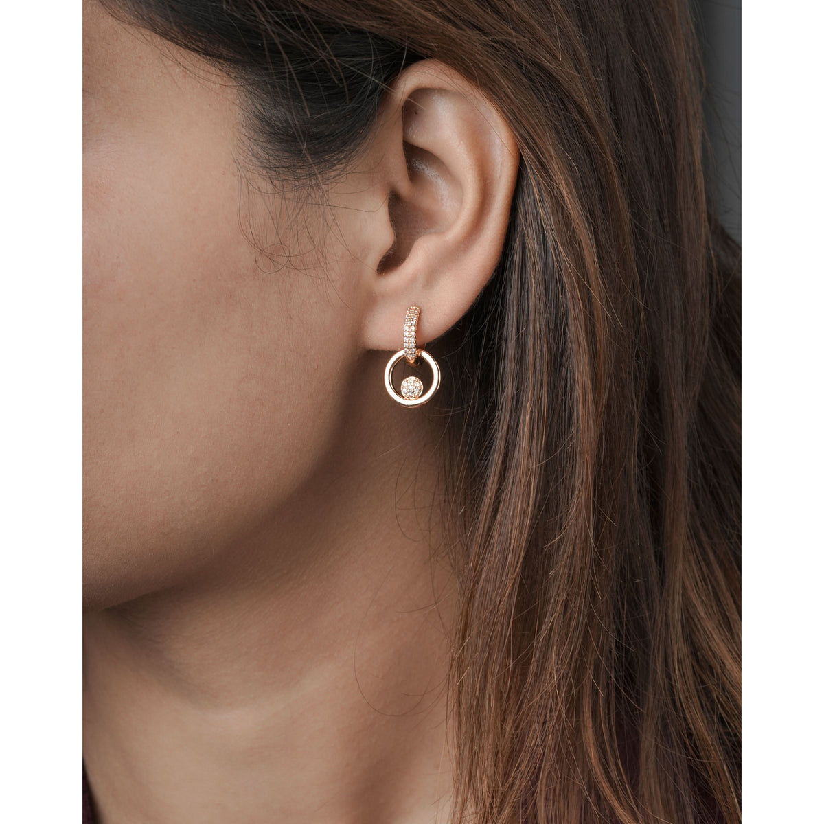 BUY 1 GET 1 FREE -American Diamond Rose Gold Plated Delicate Fancy Bali - BALI - Belleza Jewels