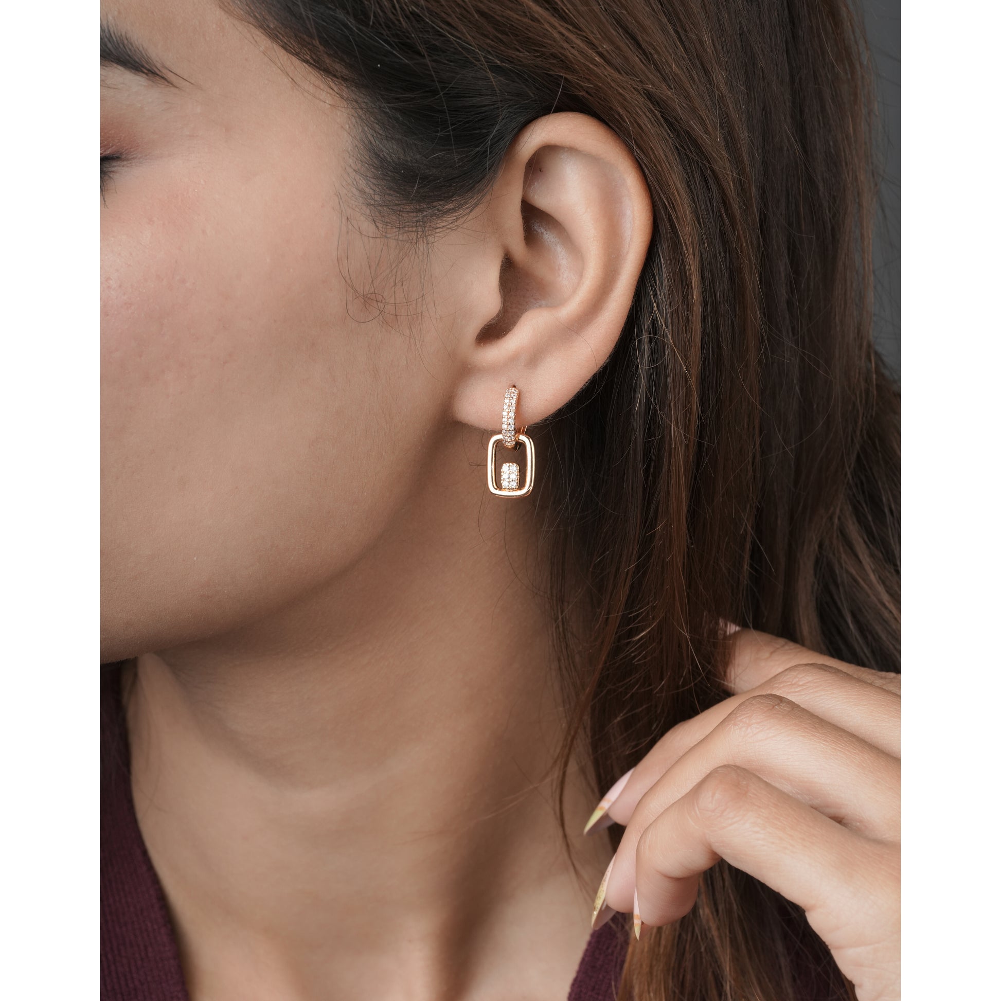BUY 1 GET 1 FREE -American Diamond Rose Gold Plated Delicate Bali - BALI - Belleza Jewels