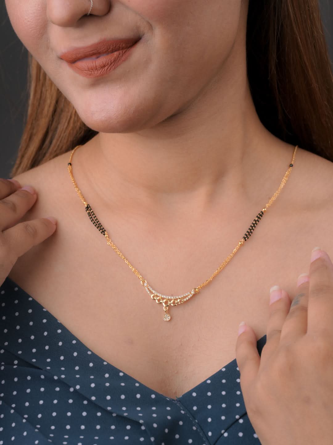 Buy 1 Get 1 Free  - American Diamond Gold Plated Delicate Fancy Mangalsutra - Mangalsutra - Belleza Jewels