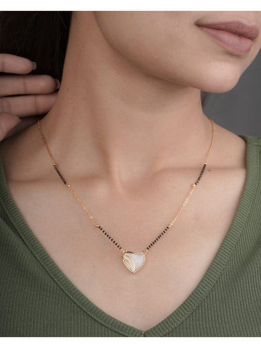 BUY 1 GET 1 FREE - American Diamond Gold Plated Heart Shape Fancy Mangalsutra - Mangalsutra - Belleza Jewels