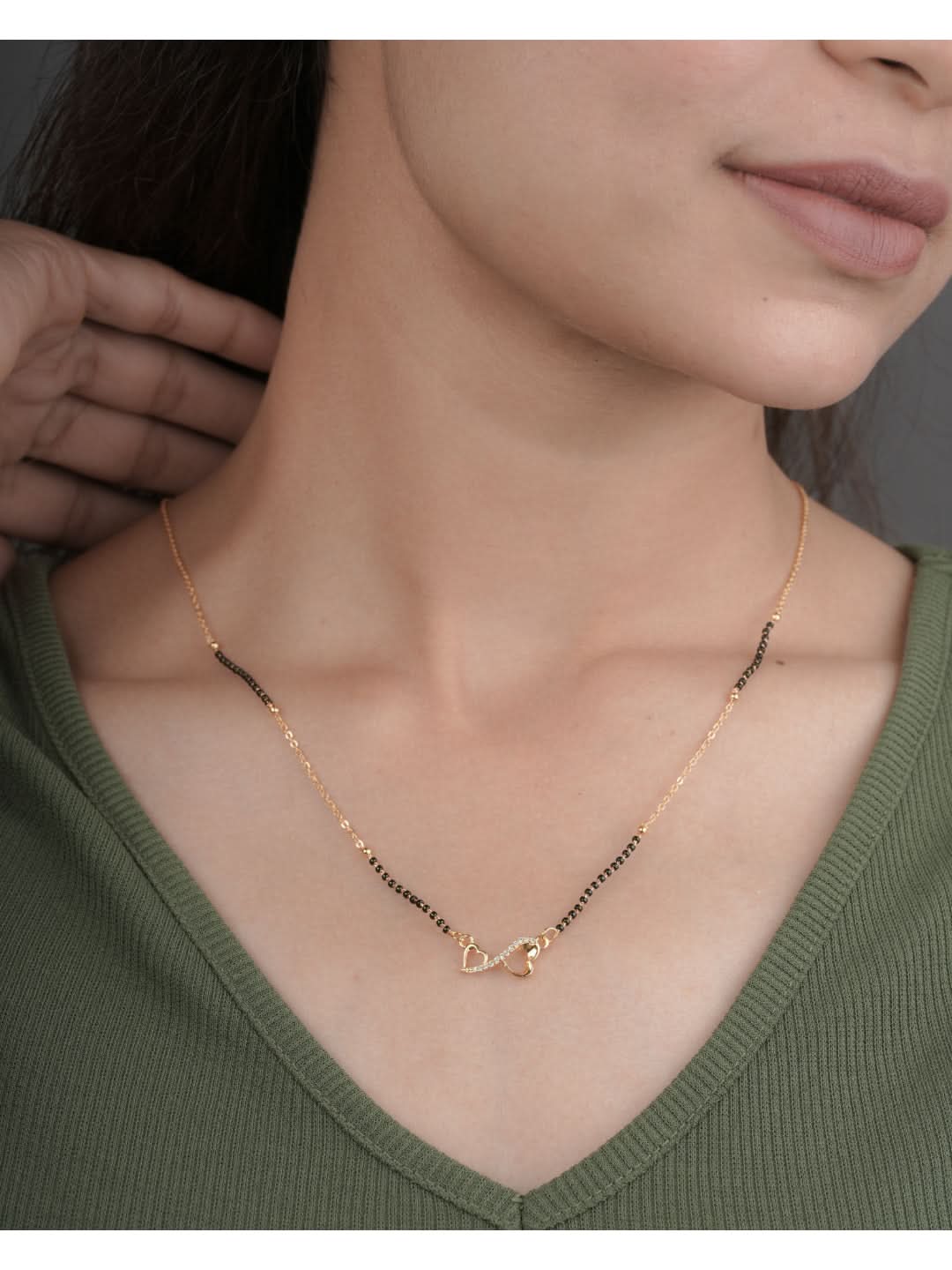 Buy 1 Get 1 Free -Dual Heart Minimal Mangalsutra Necklace - Mangalsutra - Belleza Jewels