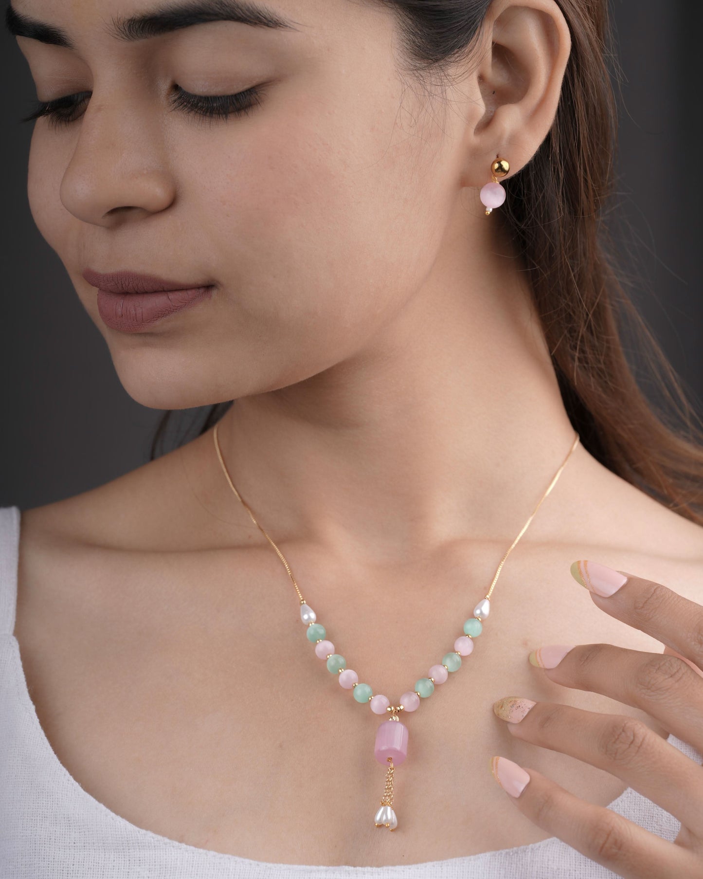 Fancy High Gold Multi colour Monalisa Hanging Mala Set