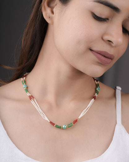 Multi Color 3 Line Fancy Western Mala Length 18 Inch