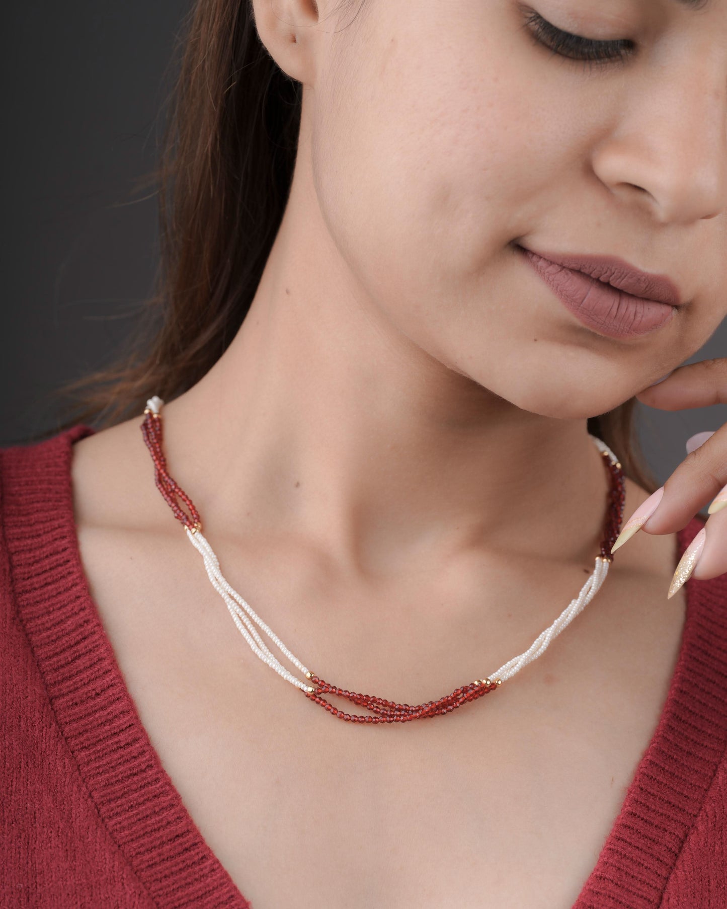 Multi Color 3 Line Fancy Western Mala Length 18 Inch