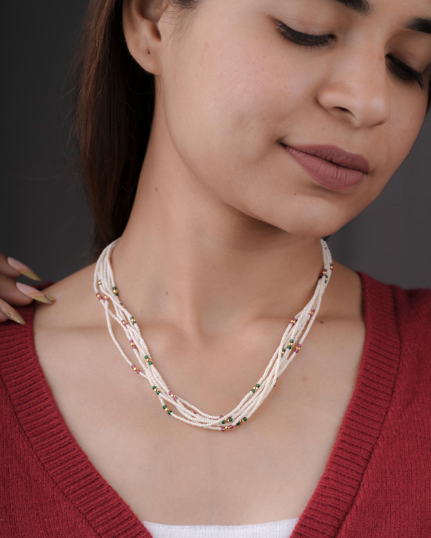 Multi Color 6 Line Fancy Western Mala Length 18 Inch