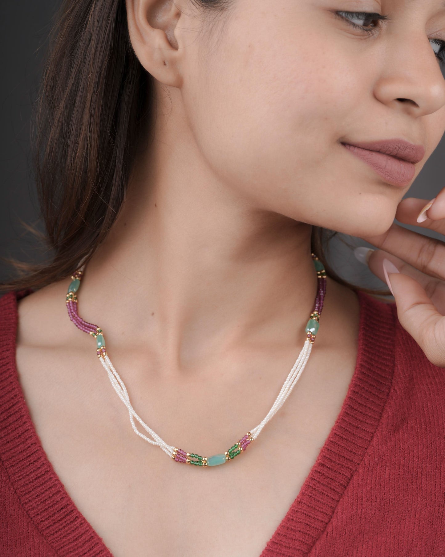 Fancy Crystal Mala 3 Line Length 18 Inch