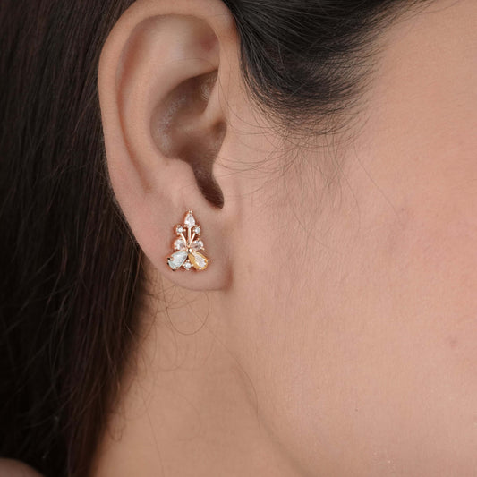 BUY 1 GET 1 FREE -American Diamond multi color high rose gold Earrings. - Earrings - Belleza Jewels