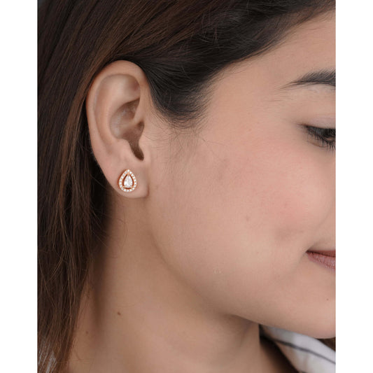 BUY 1 GET 1 FREE -American Diamond high rose gold Plated Leaves Earrings tops. - Earrings - Belleza Jewels