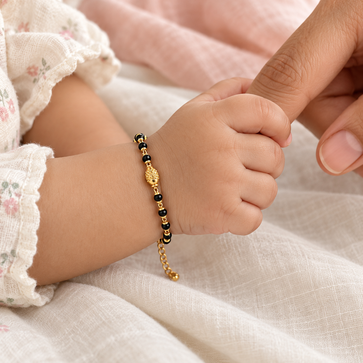 Fancy Black Beads with Textured Gold Ball Design Najariya Bracelet