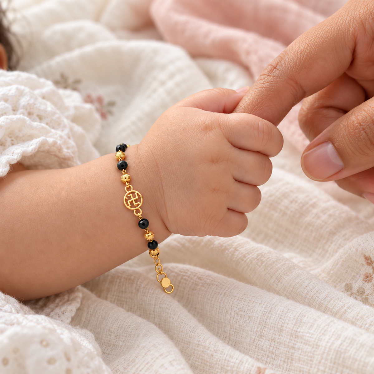 Fancy Black Crystal Beads with Golden Geometric Charm Najariya Bracelet