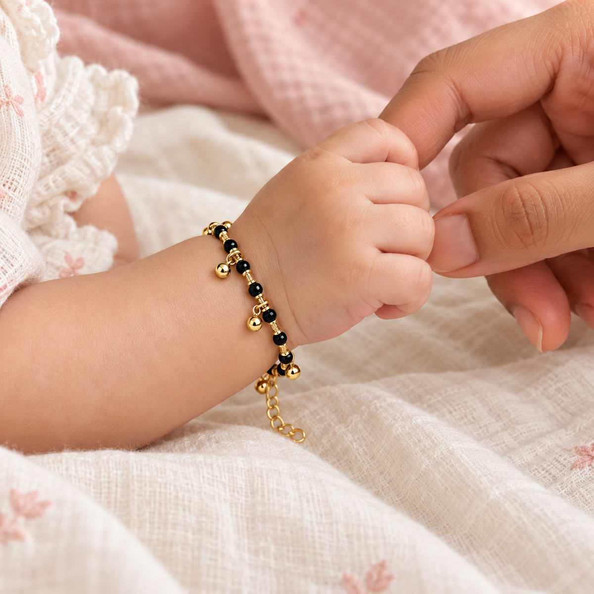 Fancy Black Beads with Golden Hanging Ball Najariya Bracelet