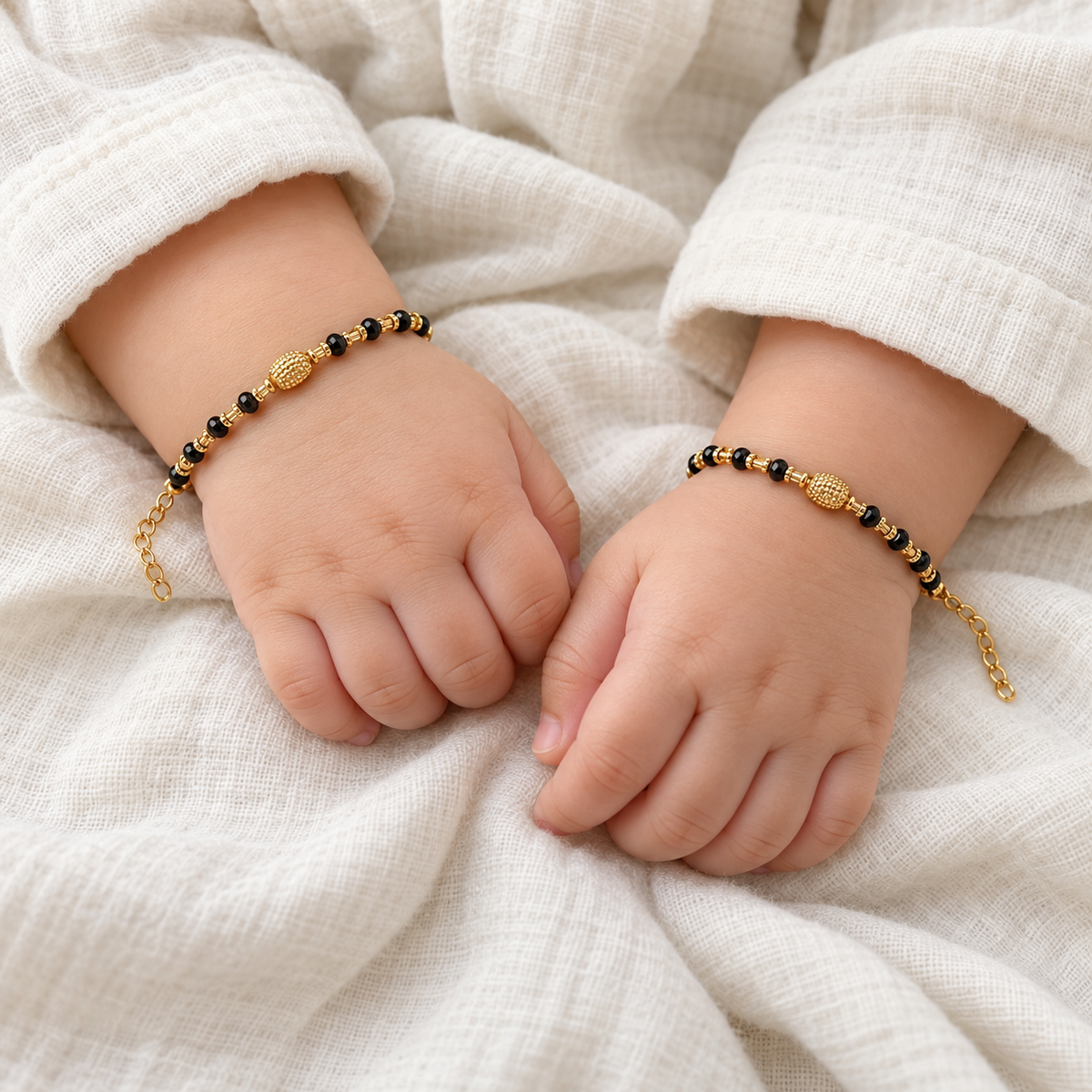 Fancy Black Beads with Textured Gold Ball Design Najariya Bracelet