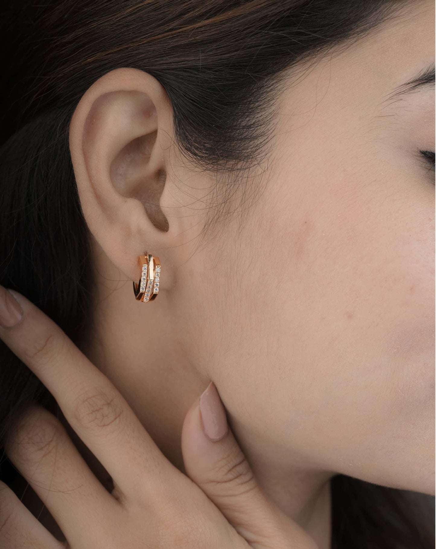 Buy 1 Get 1 Free -American Diamond Rose Gold Fancy Bali Earrings - BALI - Belleza Jewels