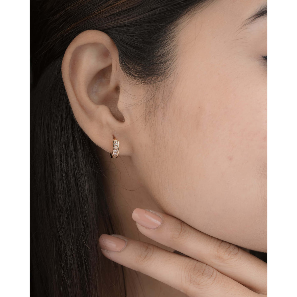 BUY 1 GET 1 FREE -American Diamond Rose Gold Plated Fancy Delicate Bali Earrings - BALI - Belleza Jewels
