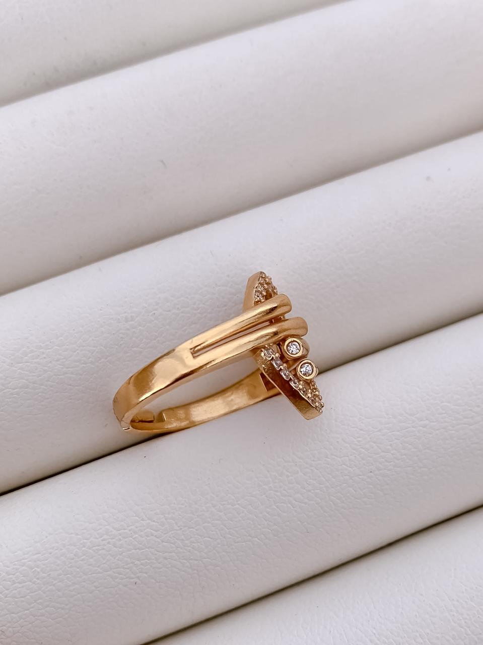 Elegant Dual Band Crystal Heart Gold-Plated Adjustable Ring