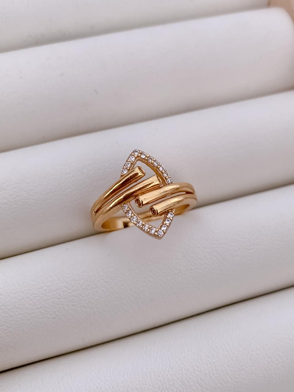 Elegant Dual Band Crystal Heart Gold-Plated Adjustable Ring