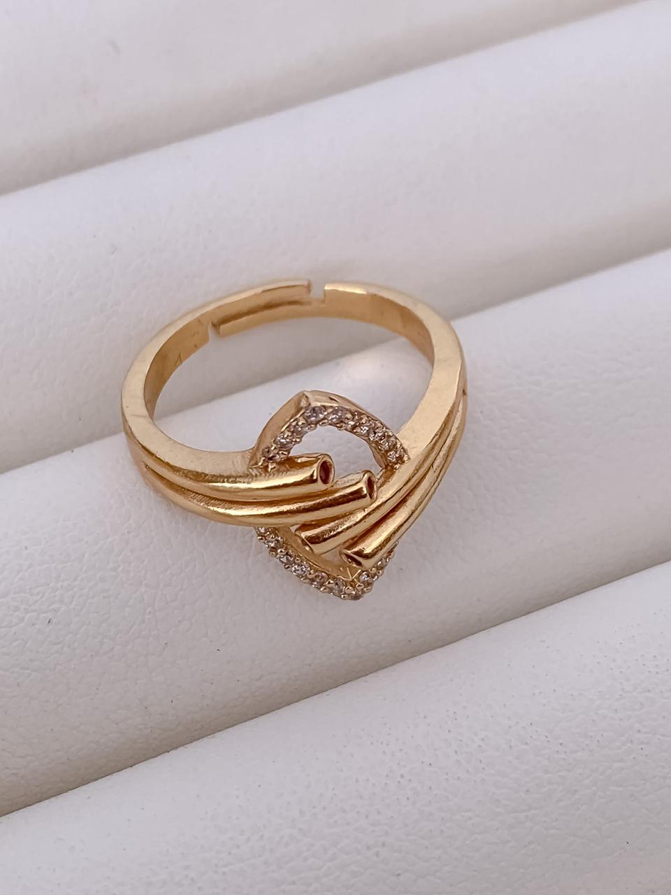 Elegant Dual Band Crystal Heart Gold-Plated Adjustable Ring
