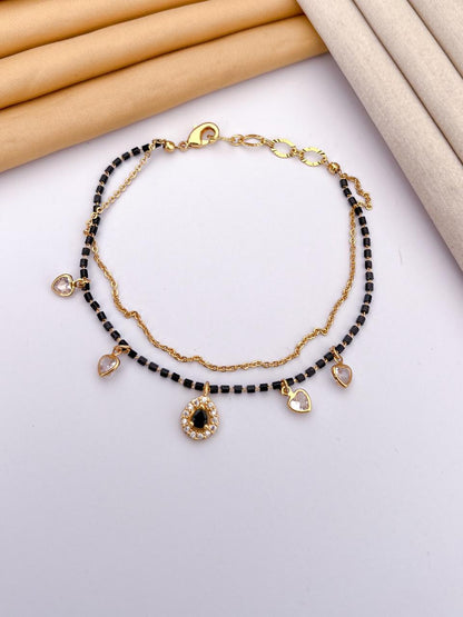 Black Stone Heart Charm Mangalsutra Bracelet