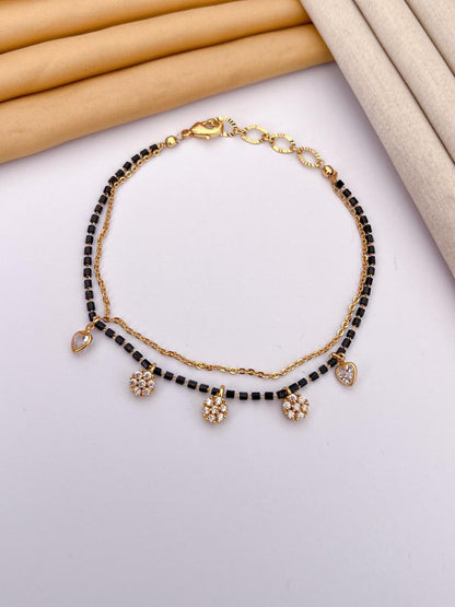 Floral Charm Black Bead Mangalsutra Bracelet