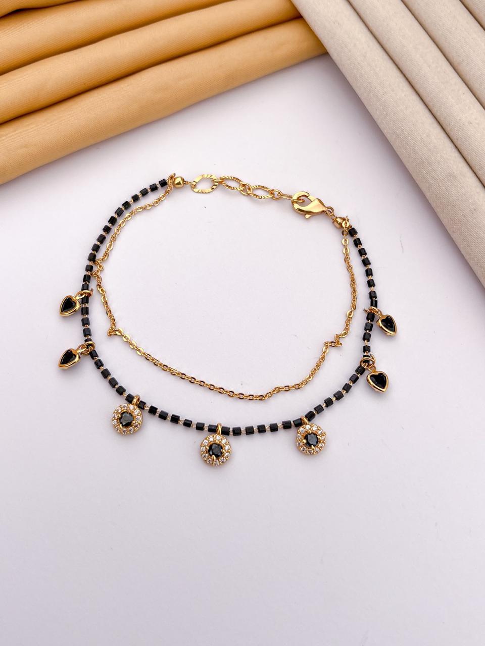 Black Heart Charm Mangalsutra Bracelet