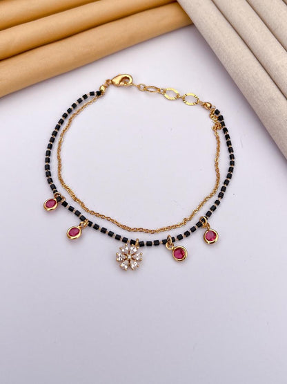 Ruby Charm Floral Mangalsutra Bracelet