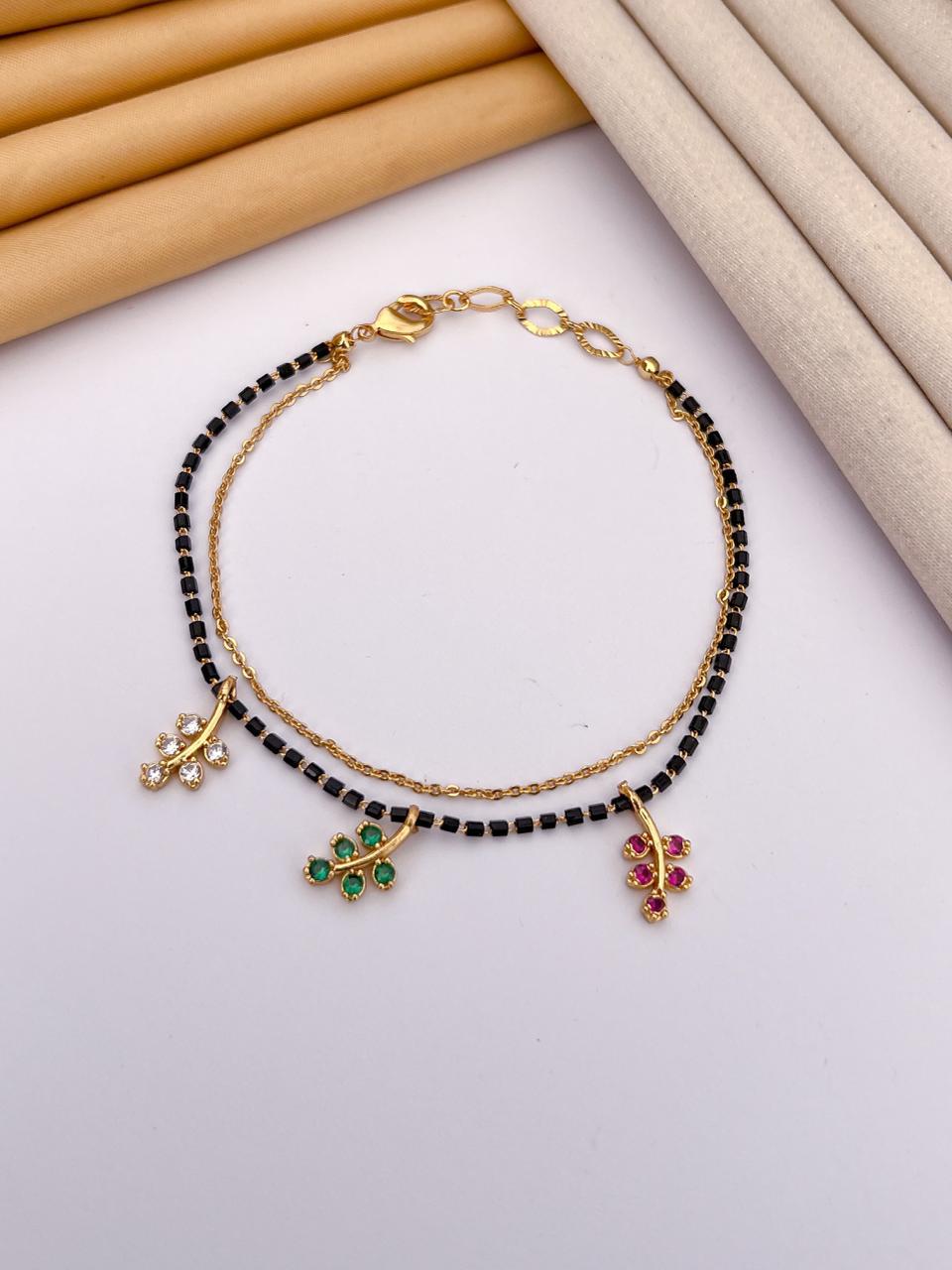 Leaf Charm Dual-Layer Mangalsutra Bracelet