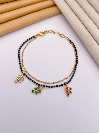 Leaf Charm Dual-Layer Mangalsutra Bracelet