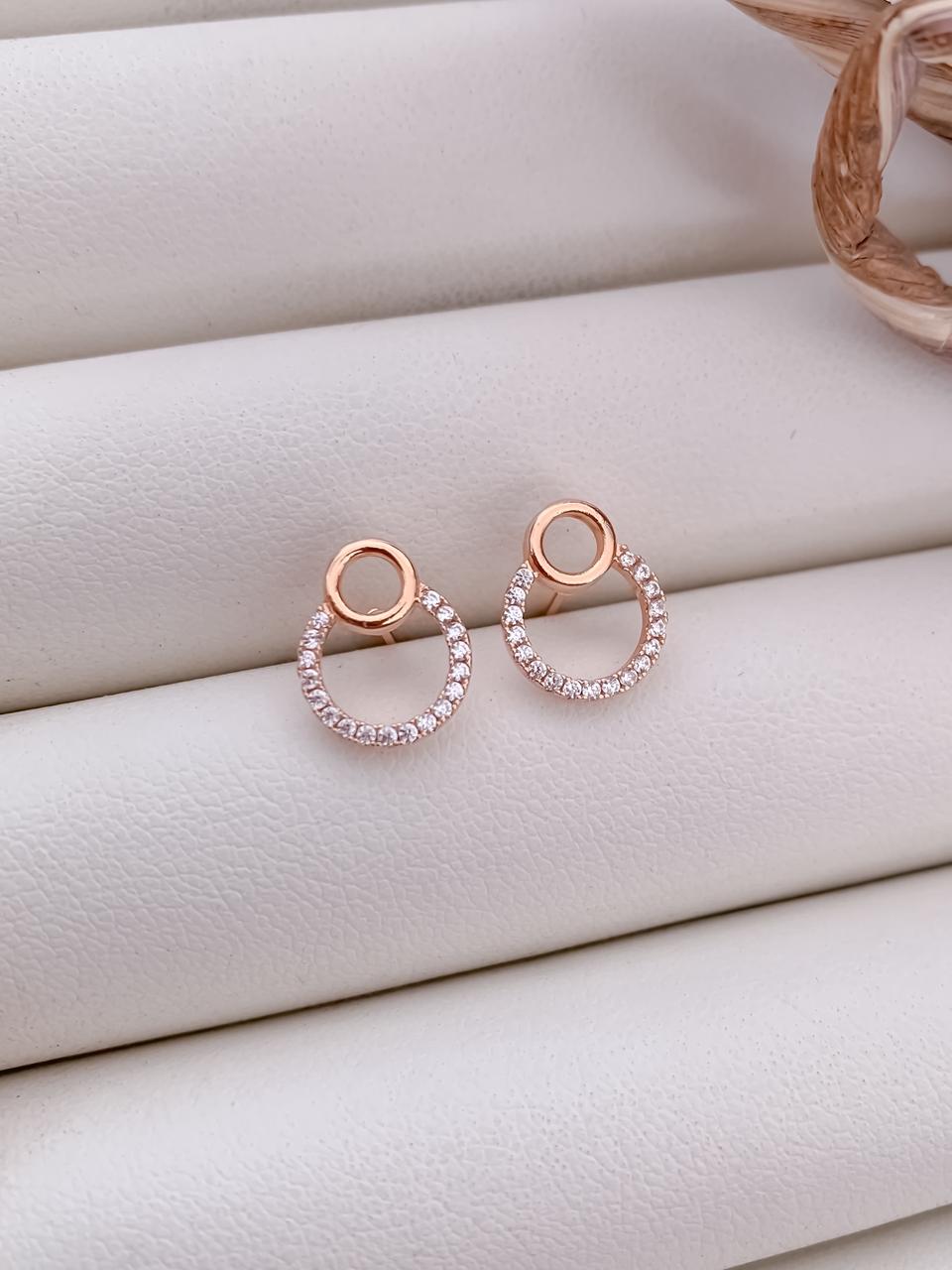 Rose Gold Circular CZ Stud Earrings