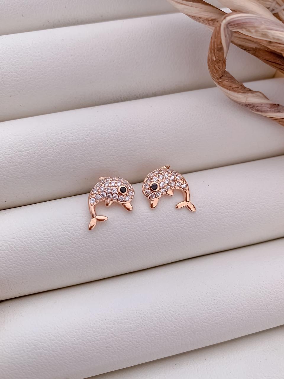 Rose Gold Dolphin Stud Earrings